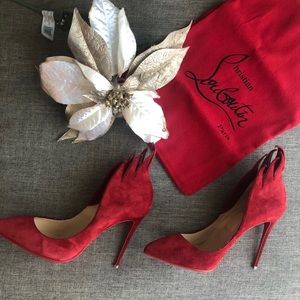 Christian Louboutin red suede shoes